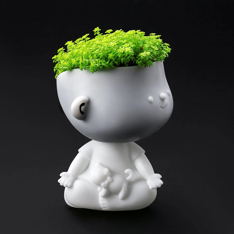 3D Printed Head Planter - 3 inch Yogo Girl with a Cat planterhoma