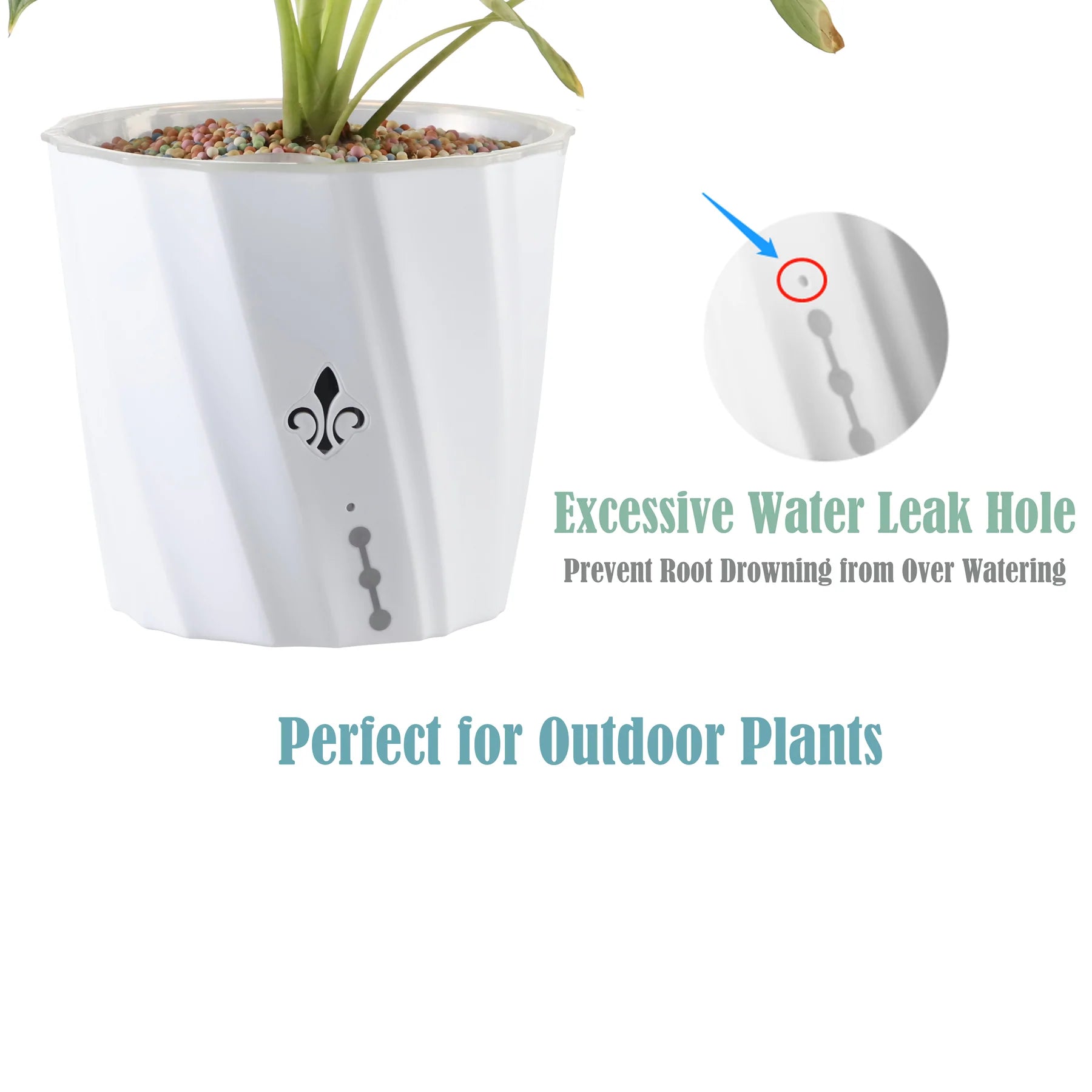 self watering planter perfect for outdoor plants due to hole for excessive water