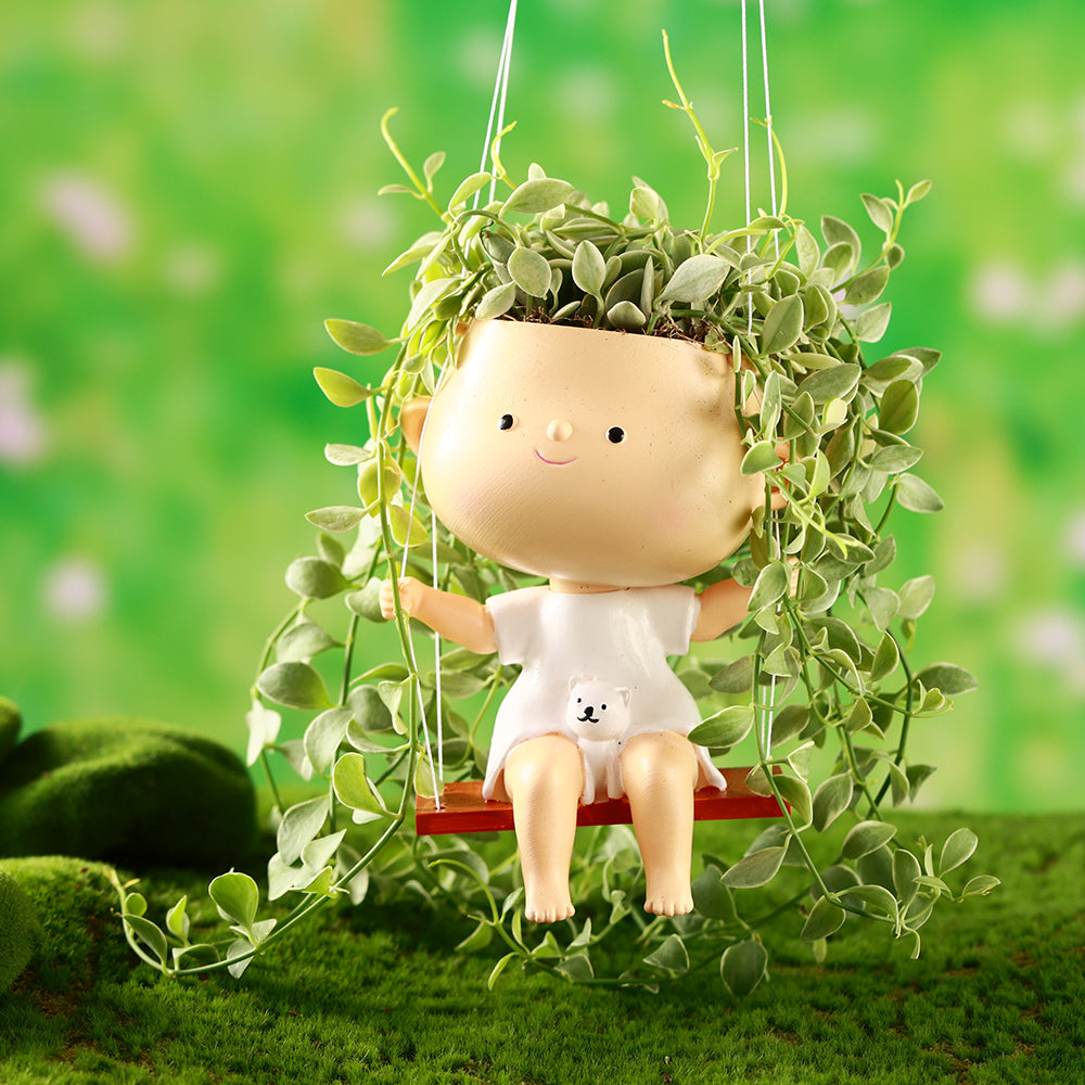 head pots planter 3D Printed Head Pot Hanging Self Watering Planter Swing Girl