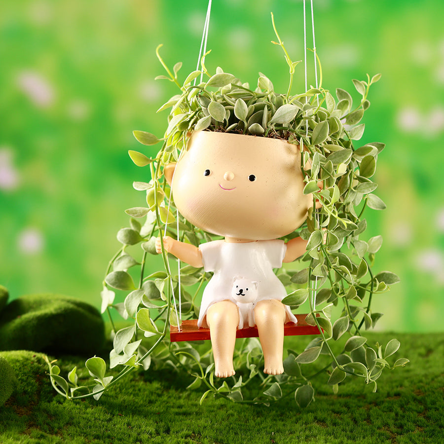 pot head planter 3 inch Head Planter Haning Pot Swing Girl White