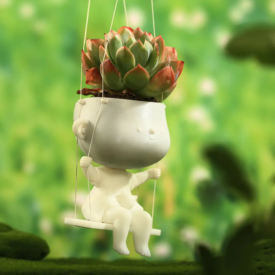 swing planters 3 inch Head Planter Haning Pot Swing Girl White