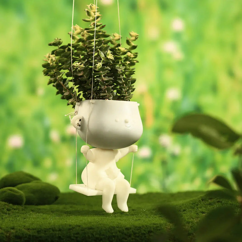 3D Printed Head Planter Hanging Pot Swing Girl - 3 inch planterhoma