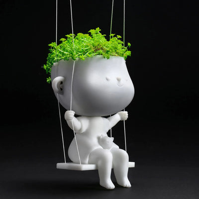 3D Printed Head Planter Hanging Pot Swing Girl - 3 inch planterhoma