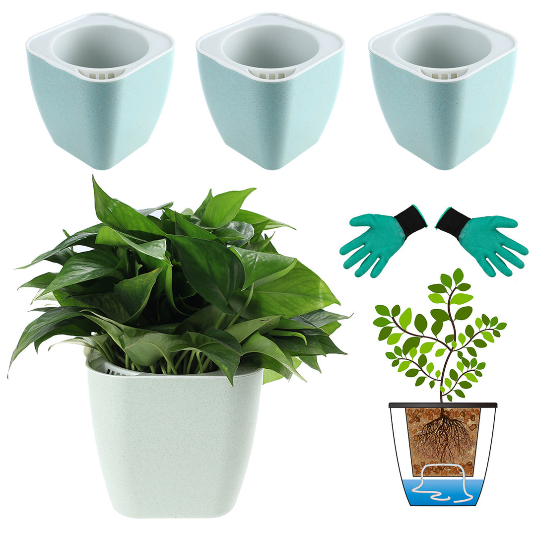 self watering plastic plant pots 3-Pack Large Self Watering Planters 7 Inches Plastic Planter for Indoo – planterhoma